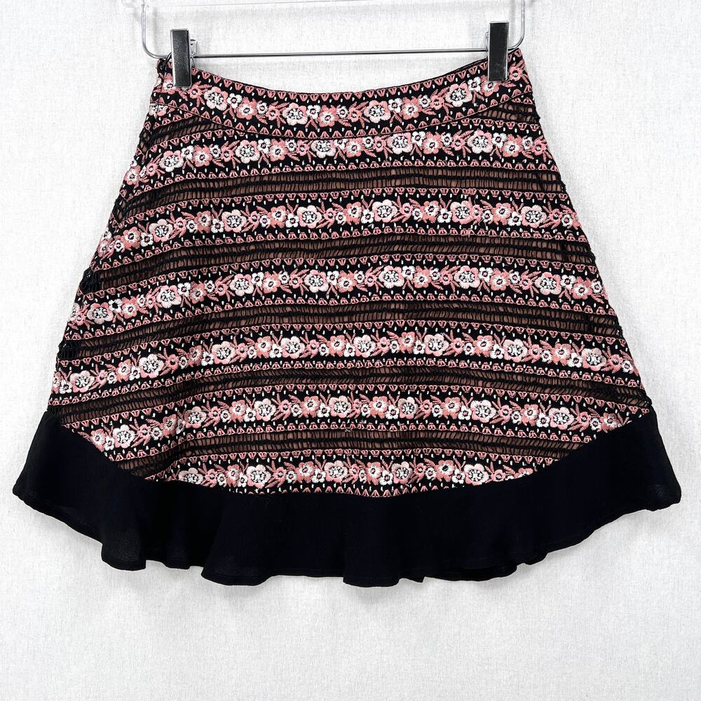 FOR LOVE AND LEMONS Persephone Embroidered Mini Skirt Womens Small Black Pink - Picture 10 of 16